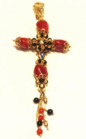 Red and Black Coral Cross " Pendant "