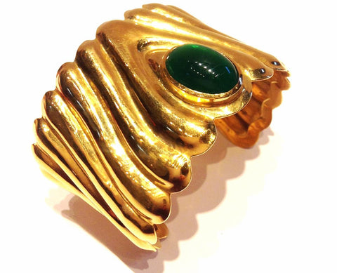 Cuff with Green Jade and Yellow Gold