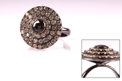 " Ufo Ring with Black and Ice Diamonds "