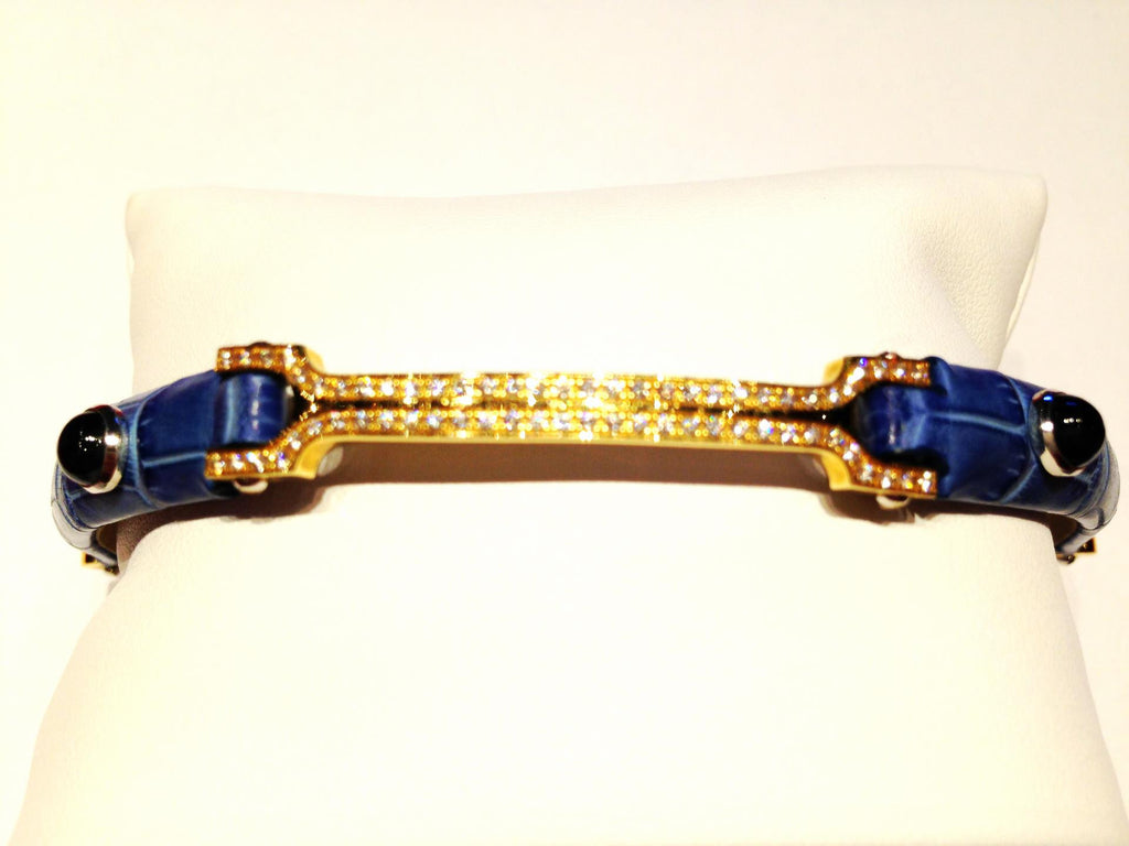 Blue Leather Bracelet with Diamonds