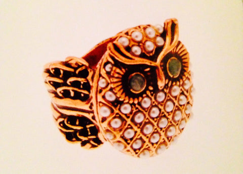 Owl With Pearls And Green Quartz
