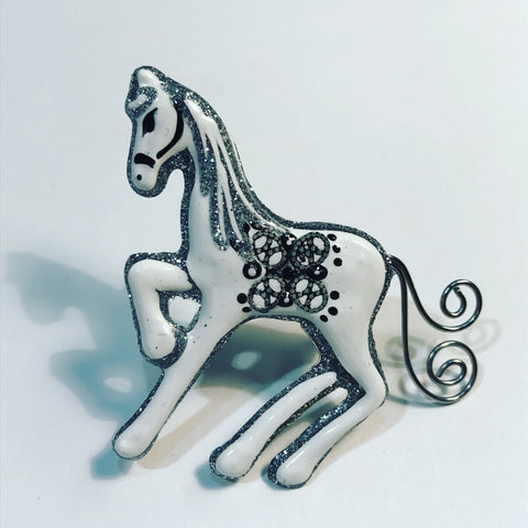 Brooch with Multi Colour Polishes : " White Horse "