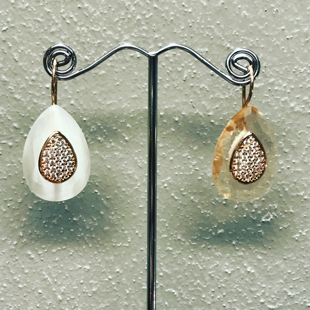 Pendant Earrings " Mother of Pearl and Diamonds "