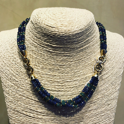 Necklace with Yellow Gold, Sapphires and Emeralds