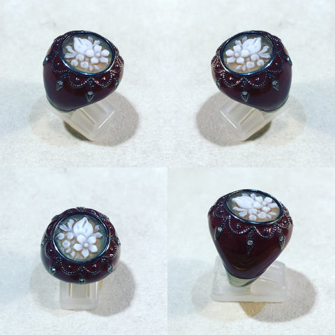 Ring with Central Cameo " The Red Flower "