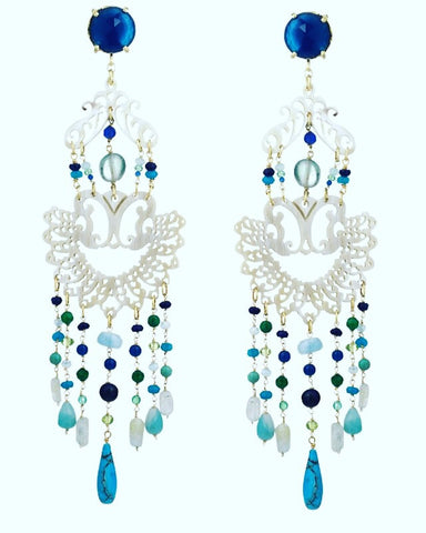 Amle' Earrings - Pendants with Turquoises and Blue Quartz