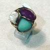 Ring with Pearl and multi Colour Gemstones ref. A118HX16