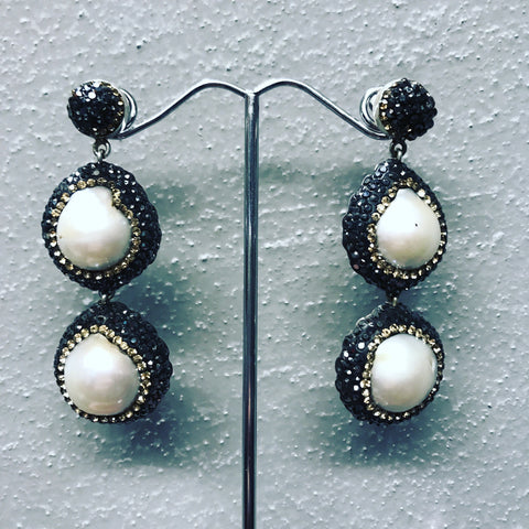 Pendant Earrings in Silver 925 " Flat Pearls"
