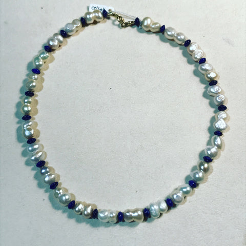 Necklace with Pearls and Discs of Lapis