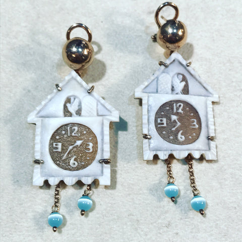 Pendant Earrings with Small Clocks