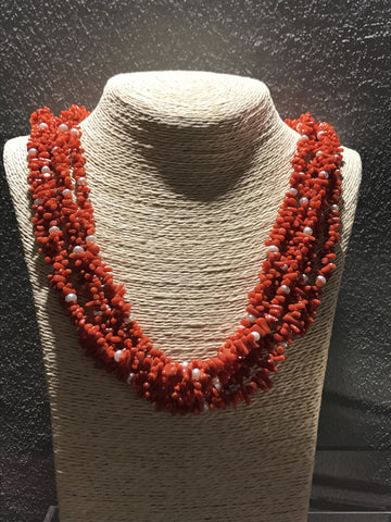 Coral and White Pearl Necklace