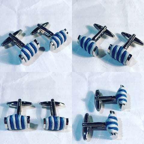 Cufflinks " White and Blue Cotton Stripes"
