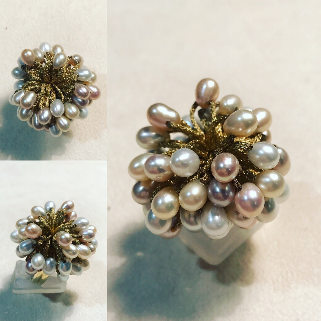 Ring with Pink Pearls " Oro Filato "