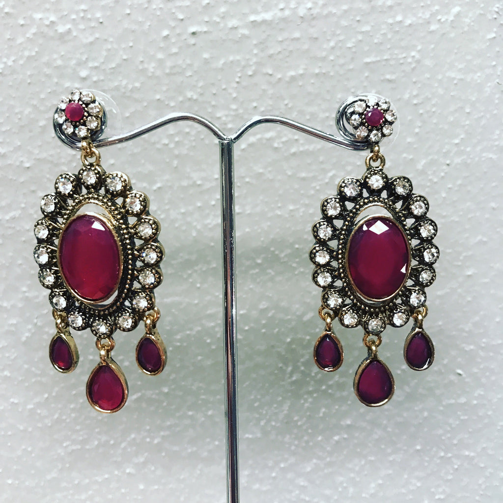 Pendant Earring "Indian Style with Red Quartz "