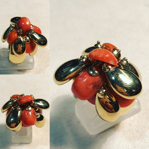Ring with Drops of Red Coral