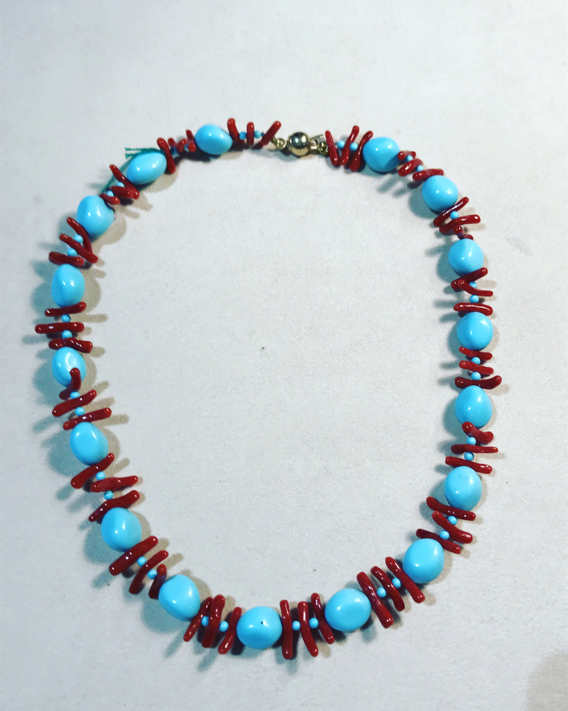 Necklace with Turquoise and Coral