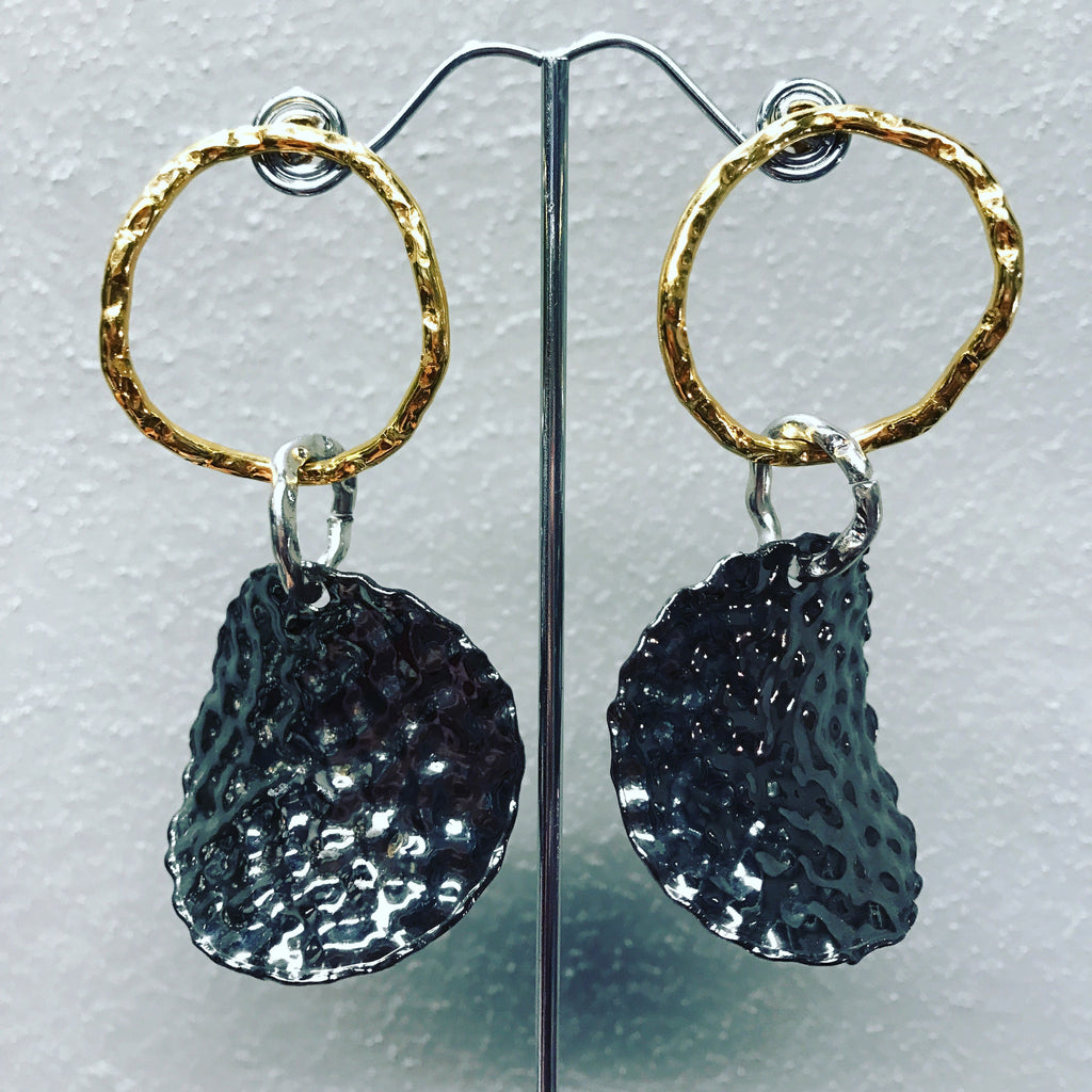 Pendant Earrings in Bronze and Silver