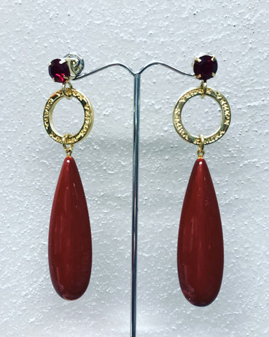 Pendant Earrings in Silver 925 " Red Oval Quartz "