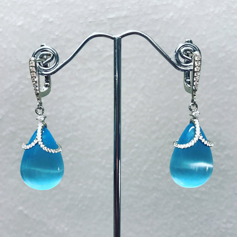 Pendant Earrings with Light Blue Quartz