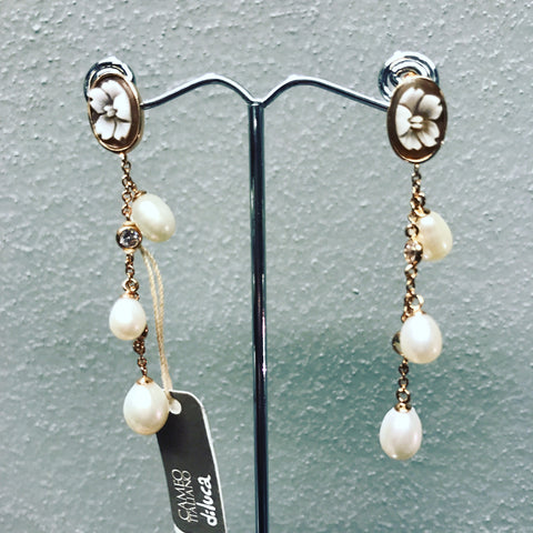 Pendant Earrings with Cameo and Pearls