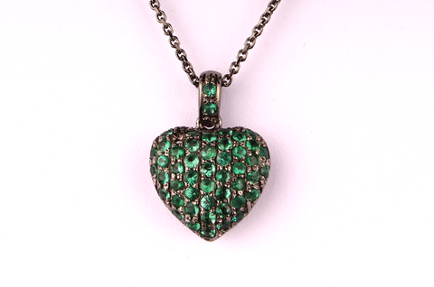 " Green Heart " in Black Gold and Emeralds